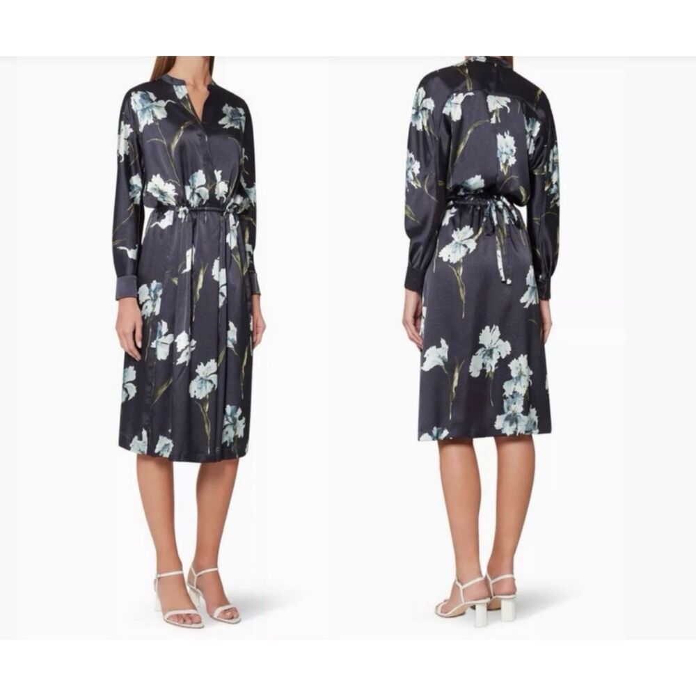 Vince Iris Print Faux Wrap Dress Blue Floral Print Midi Dress Size Medium